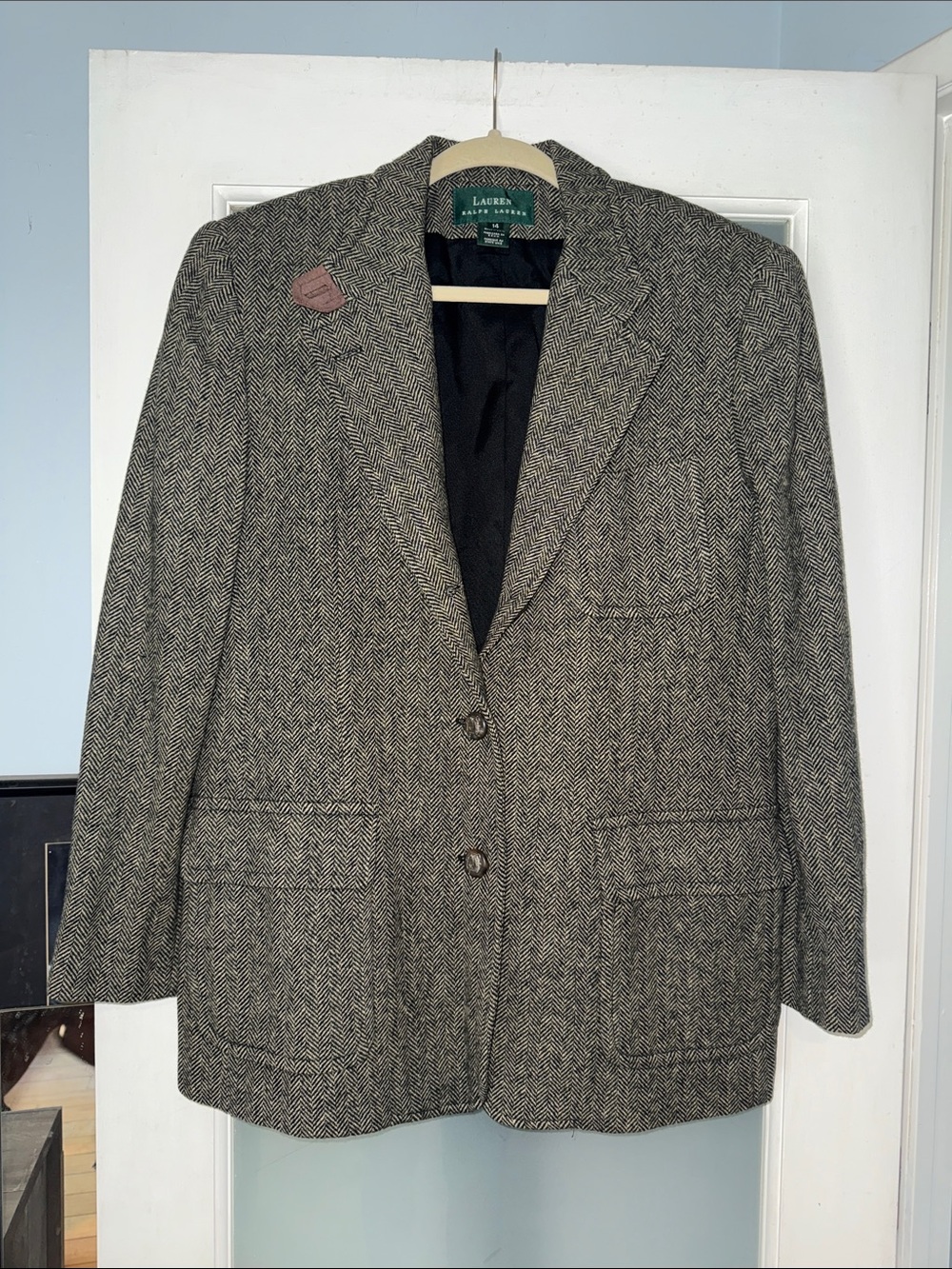 Lauren Ralph Lauren Gray Herringbone Wool Blazer